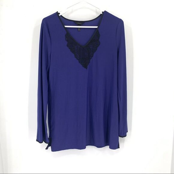 Soma Deep Violet Jersey Knit Top With Black Lace Trim - Picture 1 of 6